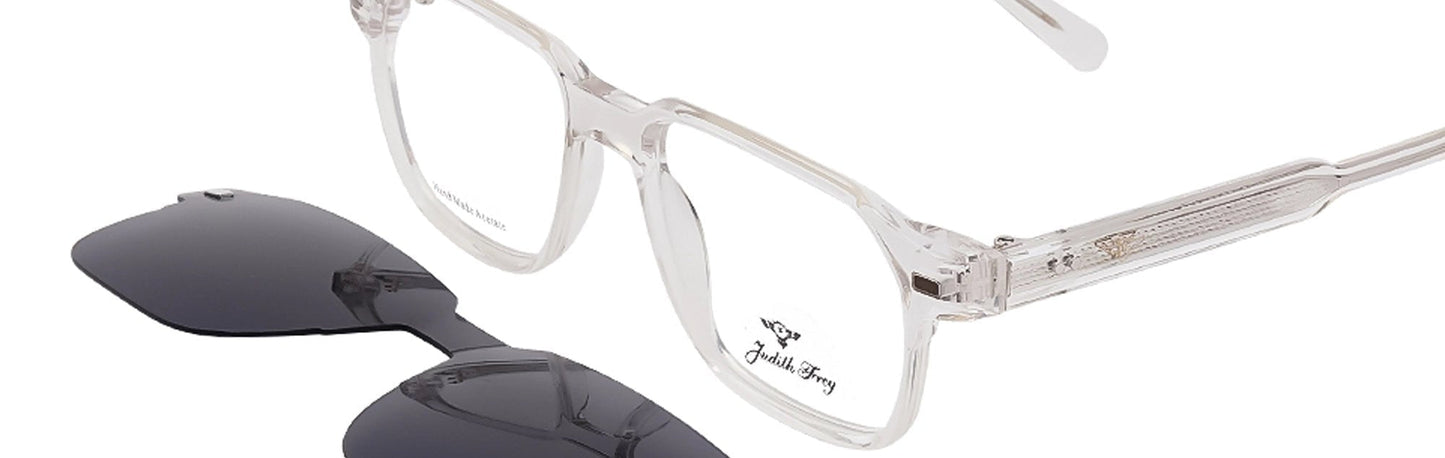 JF9699 - C5 - Handmade Bio Acetate - Clipon - Frosted Clear - glassesbyahana.com