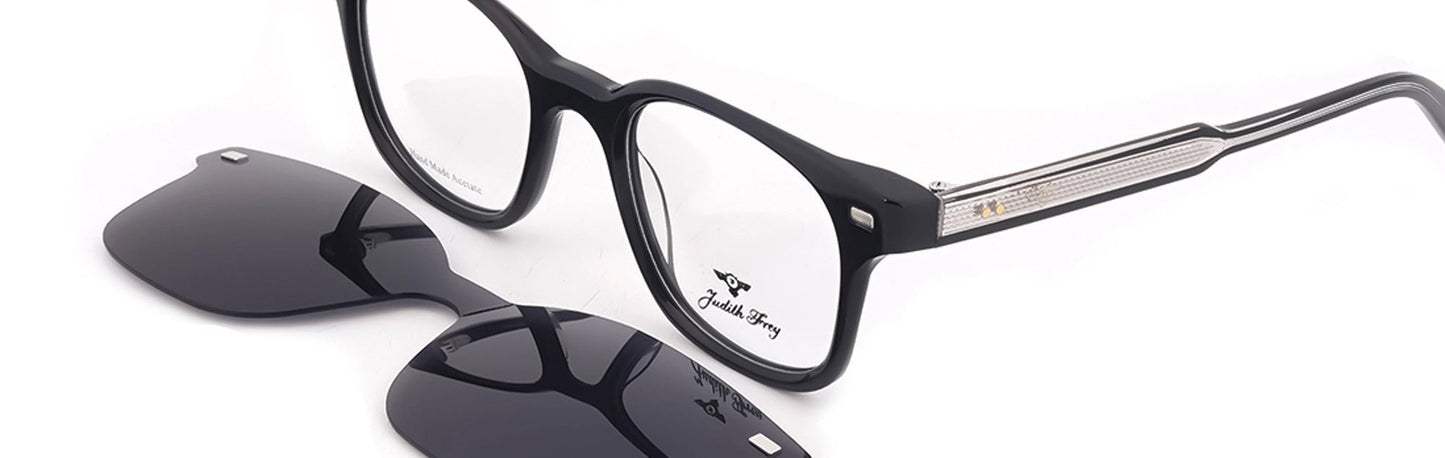 JF9704 - C1 - Handmade Bio Acetate - Clipon - Midnight Black - glassesbyahana.com